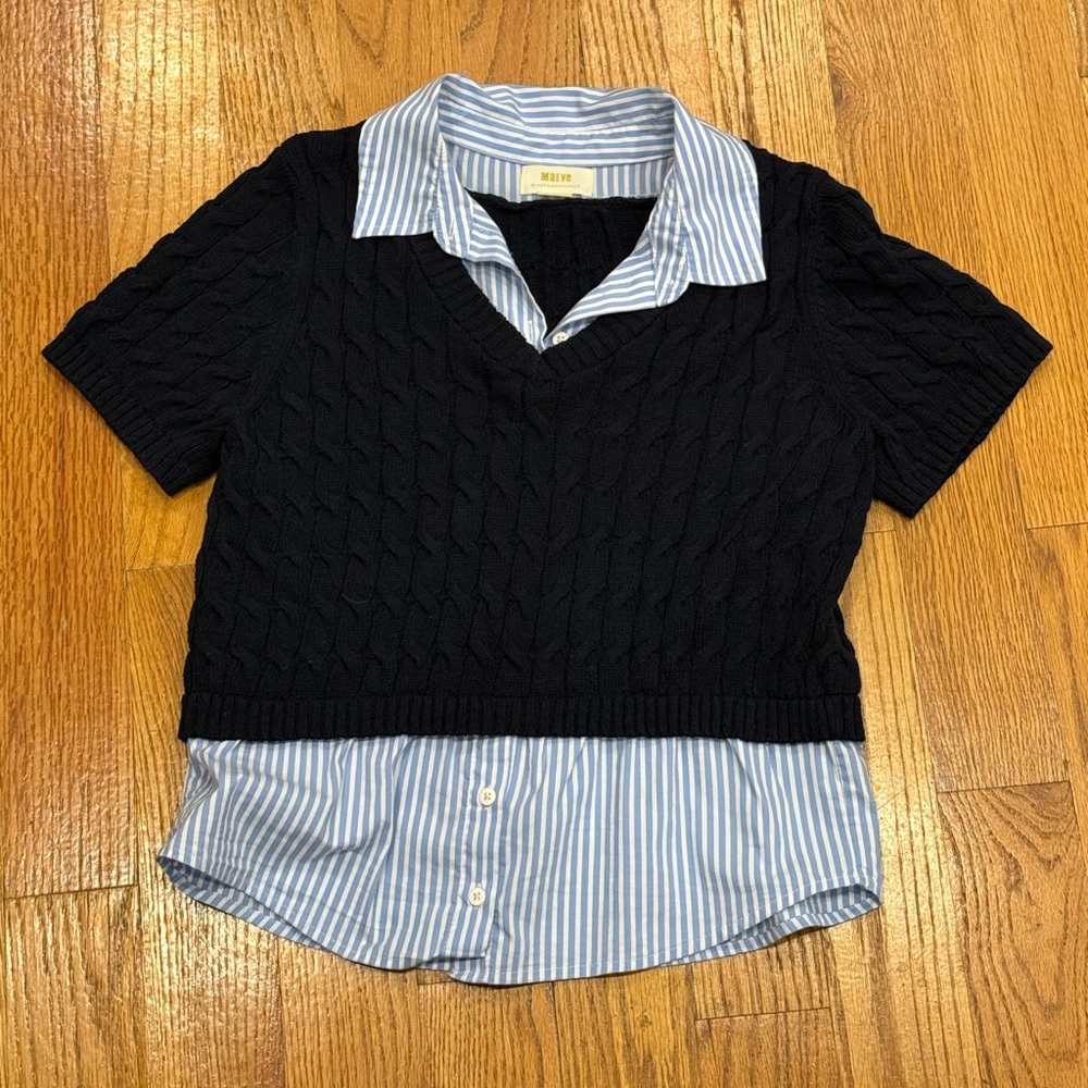 Anthropologie Maeve Sky Blue and White Striped Blouse